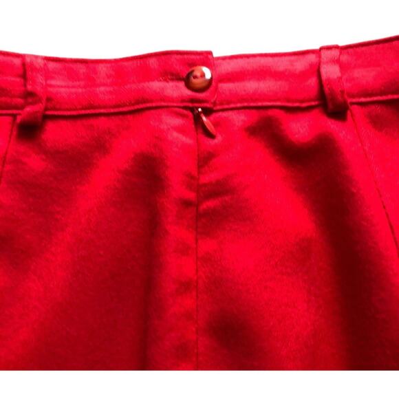 Vintage Principle Red Skirt Pleated Slit Back Knee Length with Belt Loops Sz 10 - Picture 3 of 7